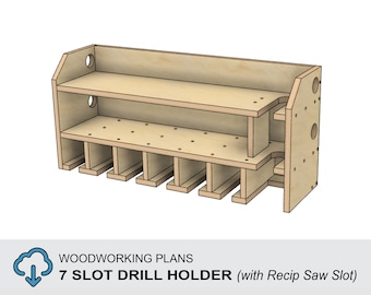 Drill Holder Woodworking Plans: 7-slot Power Tool Organizer (PDF