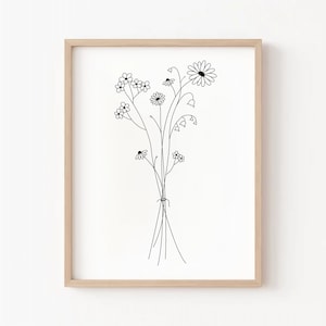 Flower Line Art Floral Print Botanical Wall Art Minimal Floral Print Wildflower Print Flower Wall Decor
