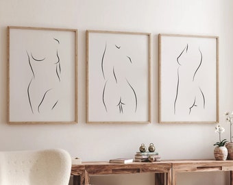 Woman Line Art Print Set of 3 Minimalist Wall Decor Body Line Art Woman Line Drawing Wall Art Gallery Wall Set