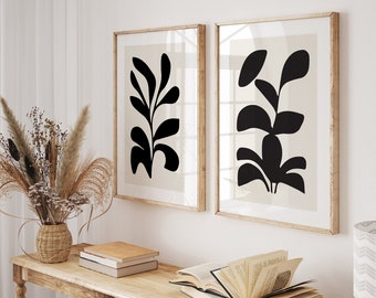 Abstract Flower Gallery Set Of 2 Neutral Prints Contemporary Modern Botanical Art Set Aesthetic Floral Prints Beige Black Wall Art