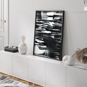 Black and White Abstract Art Print: Minimalist Watercolor Decor (Digital Download)