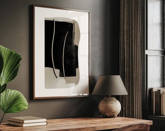 Mid Century Modern Abstract Art Print: Black Beige Sketch (Digital Download)