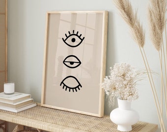 Eye Line Drawing Art Print Minimal Line Art Eye Poster Boho Wall Art Mid Century Eyelash Poster Black Line Art Eyes