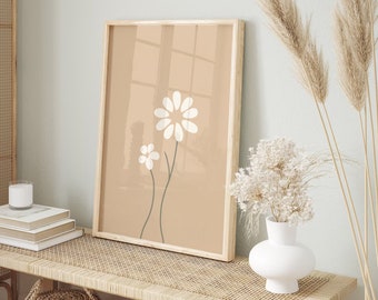 Daisy Print Cream Beige Wall Art Daisies Flower Wall Art Minimalist Wall Decor Floral Print Daisy Wall Art Botanical Poster