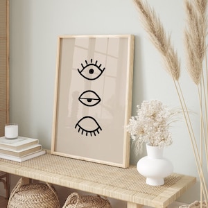 Eye Line Drawing Art Print Minimal Line Art Eye Poster Boho Wall Art Mid Century Eyelash Poster Black Line Art Eyes