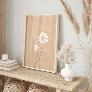 Daisy Print Cream Beige Wall Art Daisies Flower Wall Art Minimalist Wall Decor Floral Print Daisy Wall Art Botanical Poster