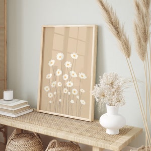Daisy Print Cream Beige Wall Art Illustration Daisies Flower Wall Art Boho Printable Wall Decor Floral Print Daisy Wall Art Botanical Poster