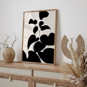 Abstract Botanical Flower Wall Art Print Neutral Black Beige Flower Print Boho Printable Art Mid Century Moody Wall Art Digital Download