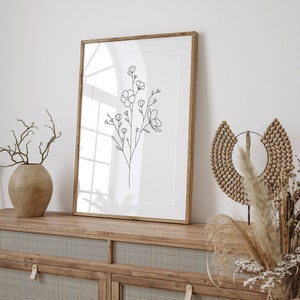 Flower Line Art Botanical Wall Art Flower Bouquet Minimalist Wall Decor Floral Print Black and White Wildflower Print Flower Wall Decor