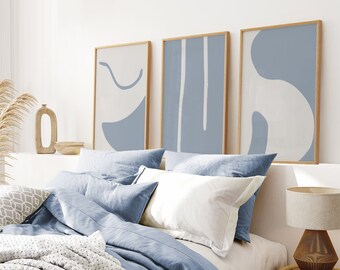 Navy Blue Wall Art 3er-Set Prints Printable Galeriewand Set Dusty Blue Abstrakte Wandkunst Moderne Marineblaue Prints 3-teilige Wandkunst