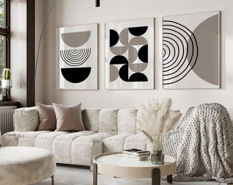 Boho Galerie Wand Kunst 3er Set Neutral Wand Kunst Dekor Mid Century moderne Kunstdrucke Boho Wohnkultur minimalistische digitale Drucke