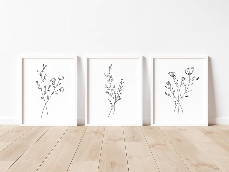 Discover the beauty of simplicity with this Set of 3 Minimal Floral Prints. These Flower Line Art Prints make for a captivating addition to any Flower Wall Art display, bringing nature indoors