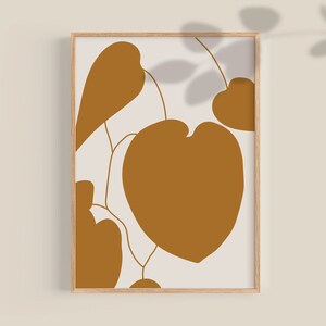 Abstract Botanical Mustard Yellow Floral Print Flower Wall Art Neutral ...