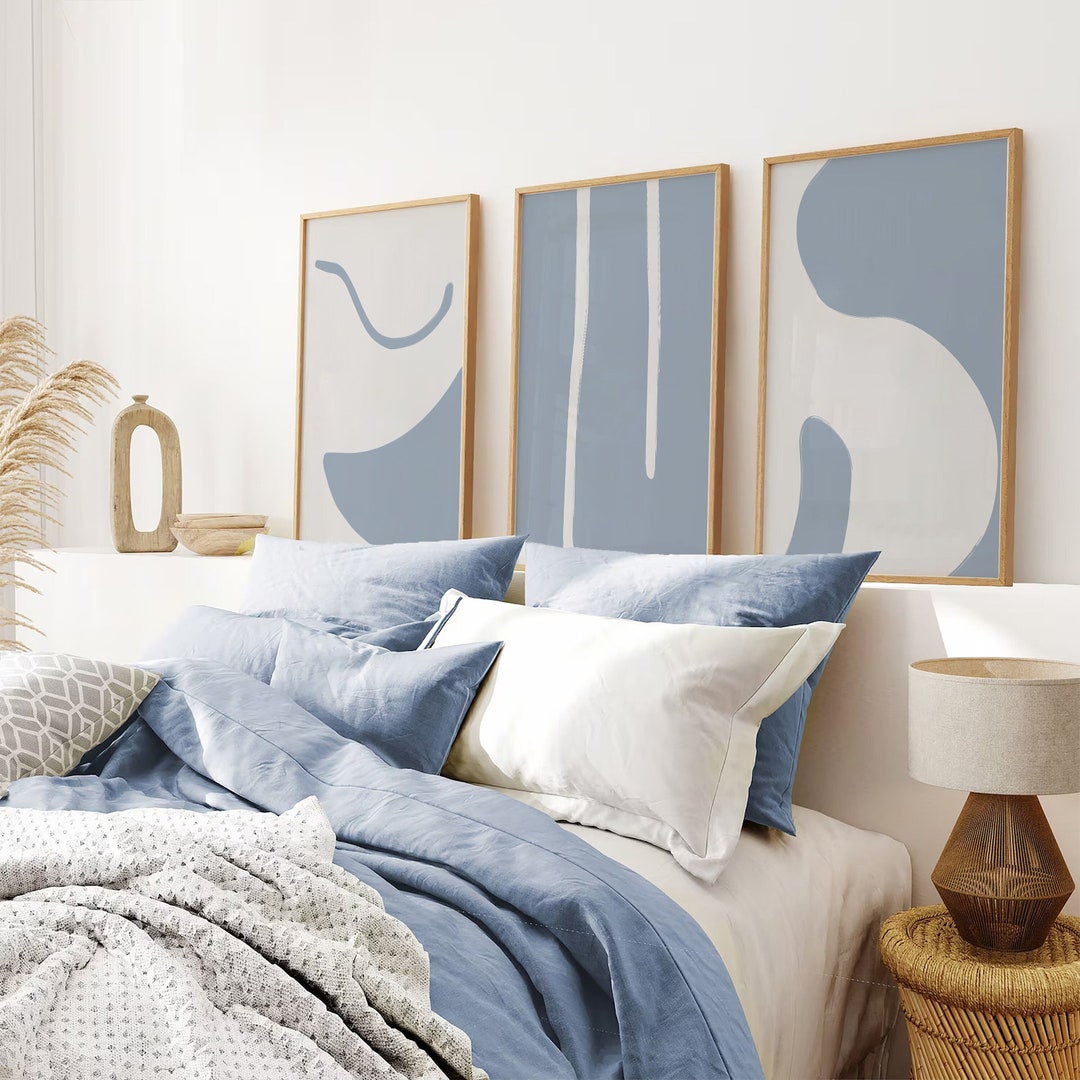 Navy Blue Wall Art Set of 3 Prints Printable Gallery Wall Set Dusty ...