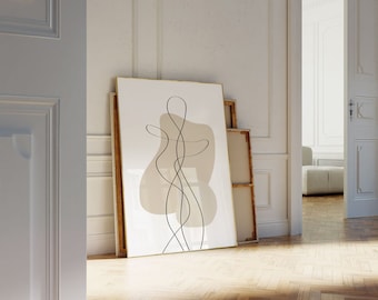 Scandi Line Art Drawing Print, Minimal Poster Beige Abstract Wall Art, Scandinavian Prints, Abstract Line Drawing