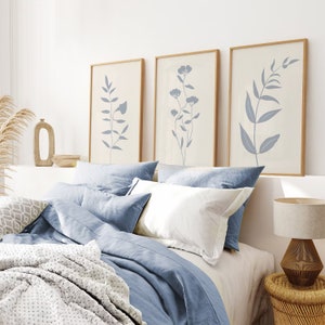 Set di 3 stampe floreali blu, arte murale con fiori selvatici, stampe botaniche, decorazione murale con fiori blu, arte murale minimalista, poster di belle arti botaniche