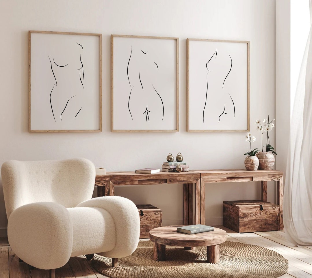 Woman Line Art Print Set of 3 Minimalist Wall Decor Body Line Art Woman ...