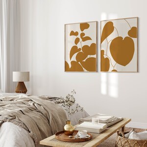Abstract Botanical Mustard Yellow Floral Print Flower Wall Art Neutral ...