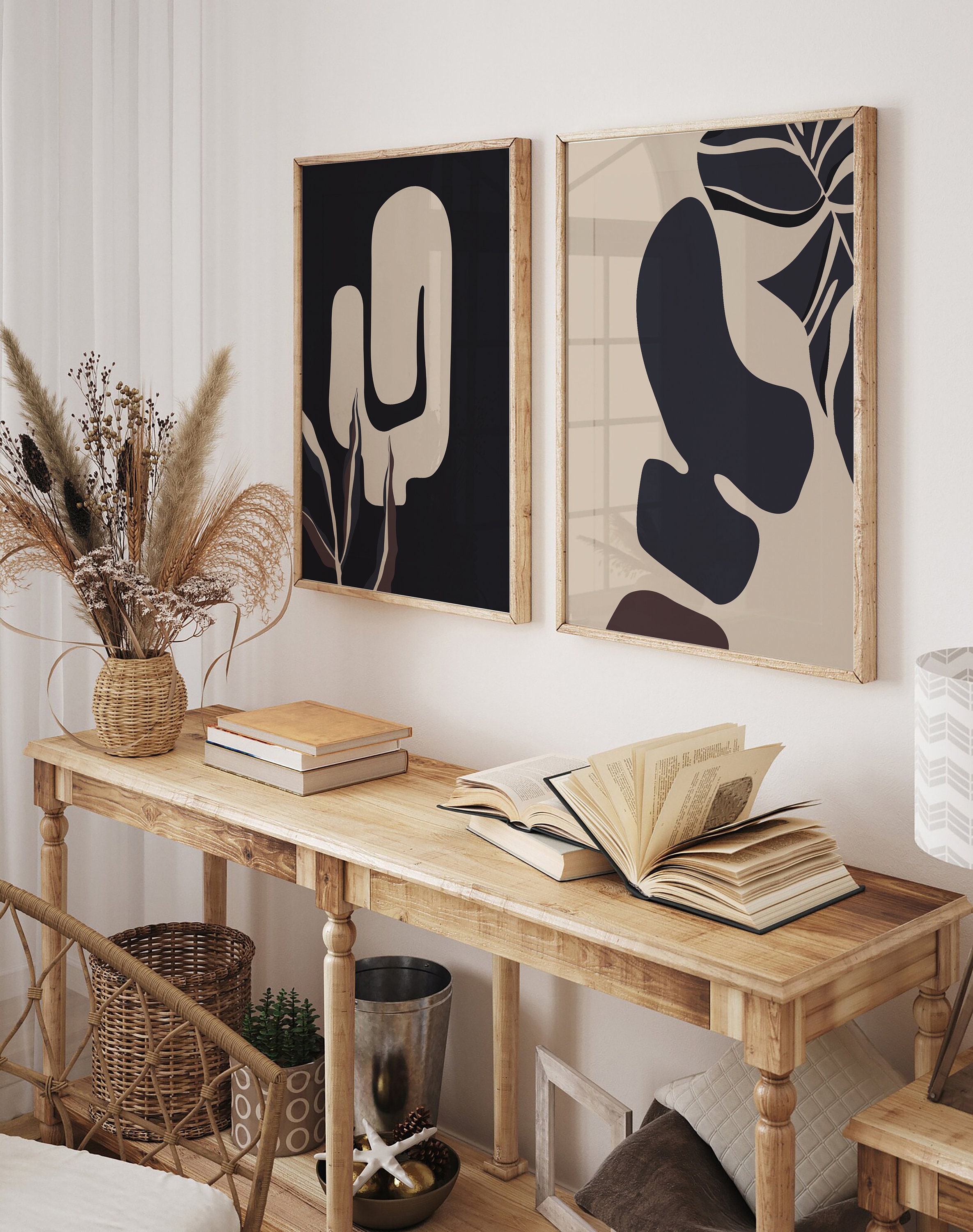 Bohemian Wall Art Set of 2 Prints Blue Geometric Wall Art Mid Century ...