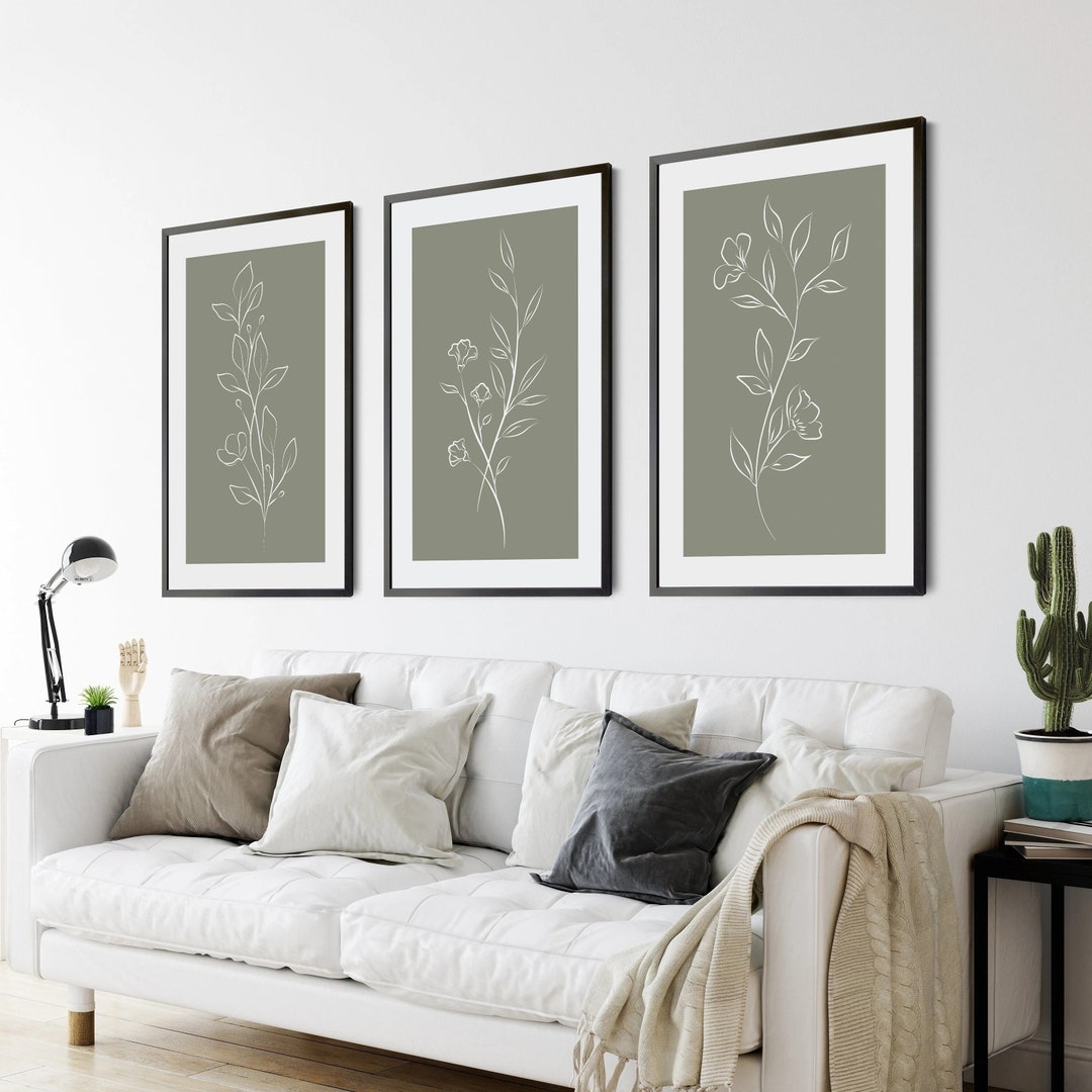 Sage Green Wall Prints Botanical Line Art Set of 3 Prints - Etsy