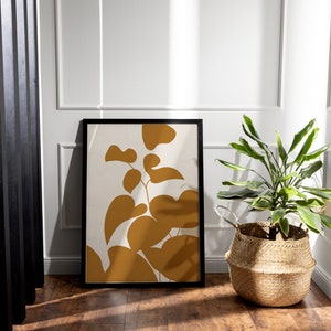 Abstract Botanical Mustard Yellow Floral Print Flower Wall Art Neutral ...