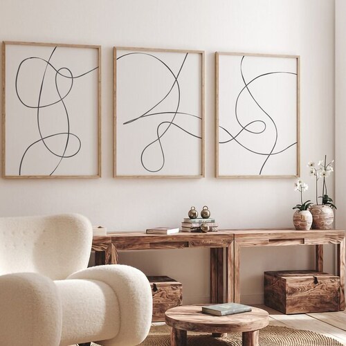 Abstract Line Art Set of 3 Prints Modern Sketch Print Etsy
