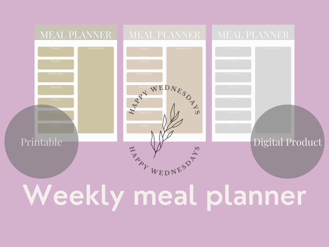 Weekly Meal Planner | Minimal | Grocery List Shopping List | Printable ...