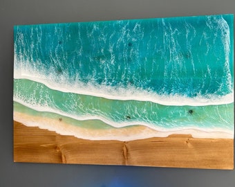 Gorgeous Wave Beach Art made with reclaimed wood and resin