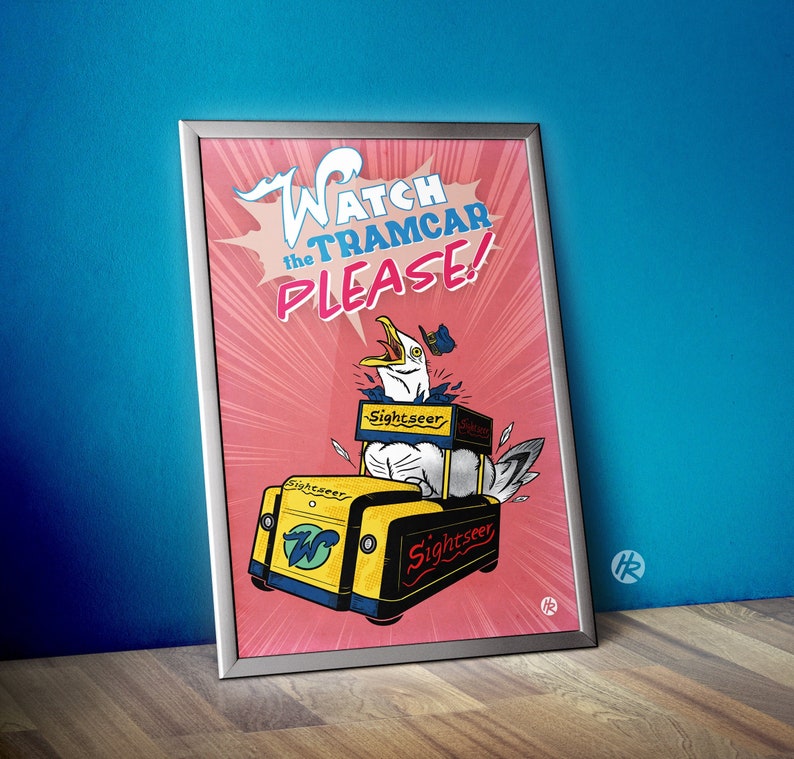 ¡Mira el tranvía, por favor! 8.5x11 o 11x17 Color Print Wall Art, Funny Wildwood NJ New Jersey Illustration, Jersey Shore Seagull Boardwalk imagen 1