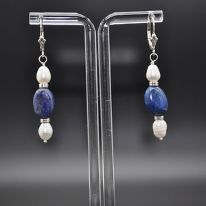 Freshwater pearl, sodalite and sterling silver earrings