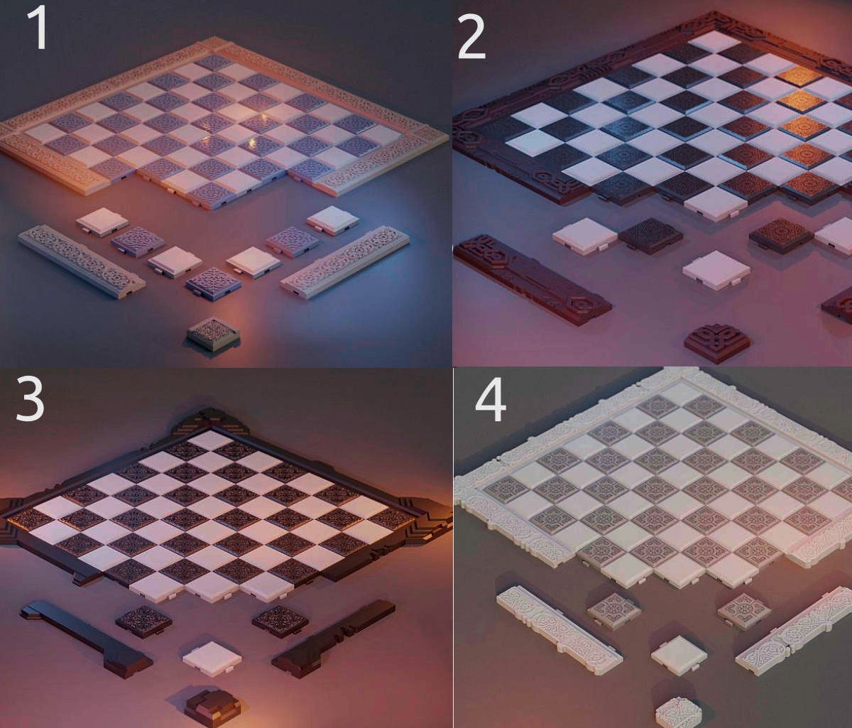 3D Printable Hexchess 2 - 4-Player Chess Board - Borders and Tiles by Dalla  Croce Studios