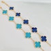 Gold plated clover high quality blue turquoise gemstone clover bracelet
