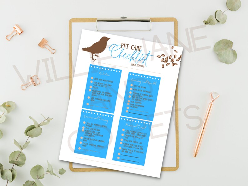 Bird Care Essentials Checklist Printable Pet Supply List New Etsy