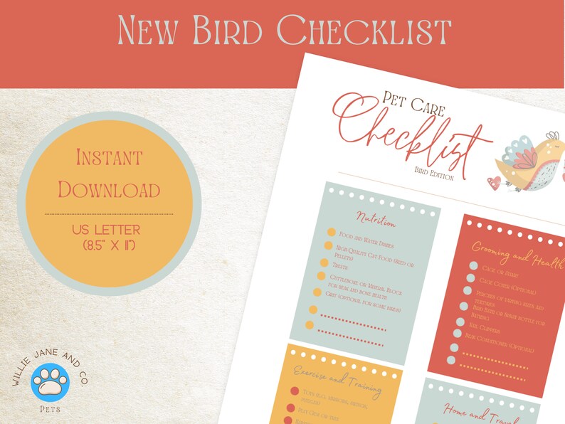 Bird Care Essentials Checklist Printable Pet Supply List New Etsy