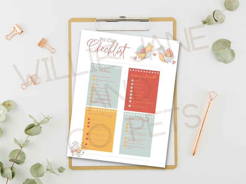 Cat Care Essentials Checklist Printable Pet Supply List New Etsy