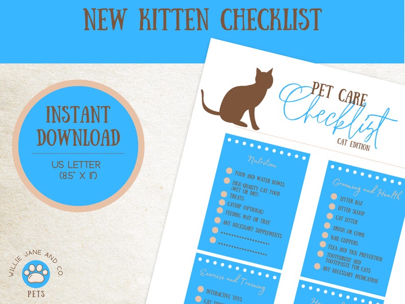 Cat Care Essentials Checklist Printable Pet Supply List New Etsy