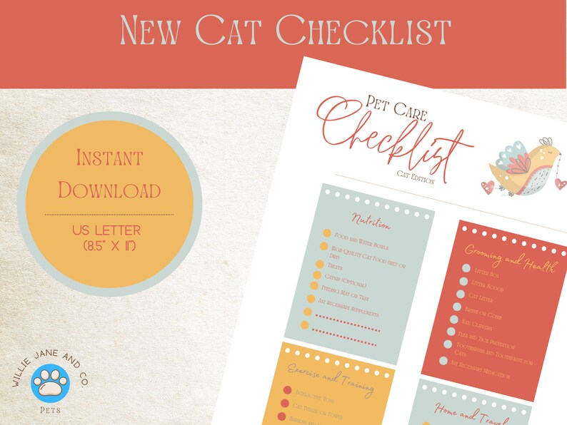 Cat Care Essentials Checklist Printable Pet Supply List New Etsy