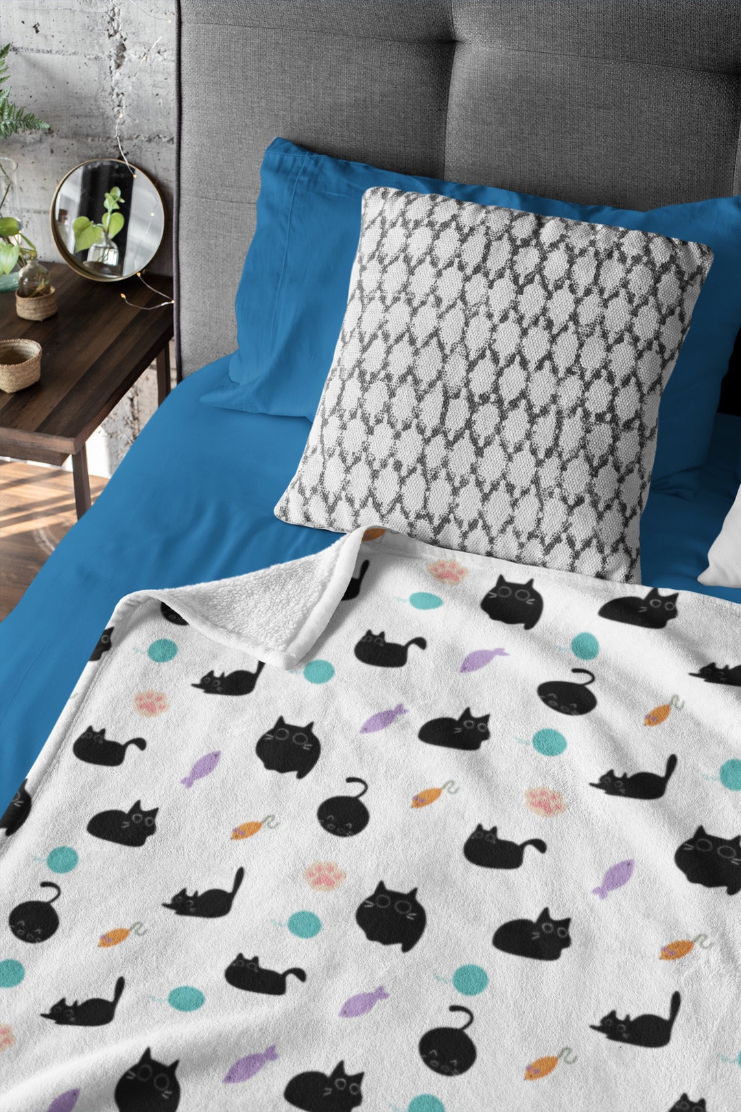 Cute Cat Blanket, Black Cat Furry Throw Blanket, Blanket for Kitten, Cat Mom Blanket, Blanket