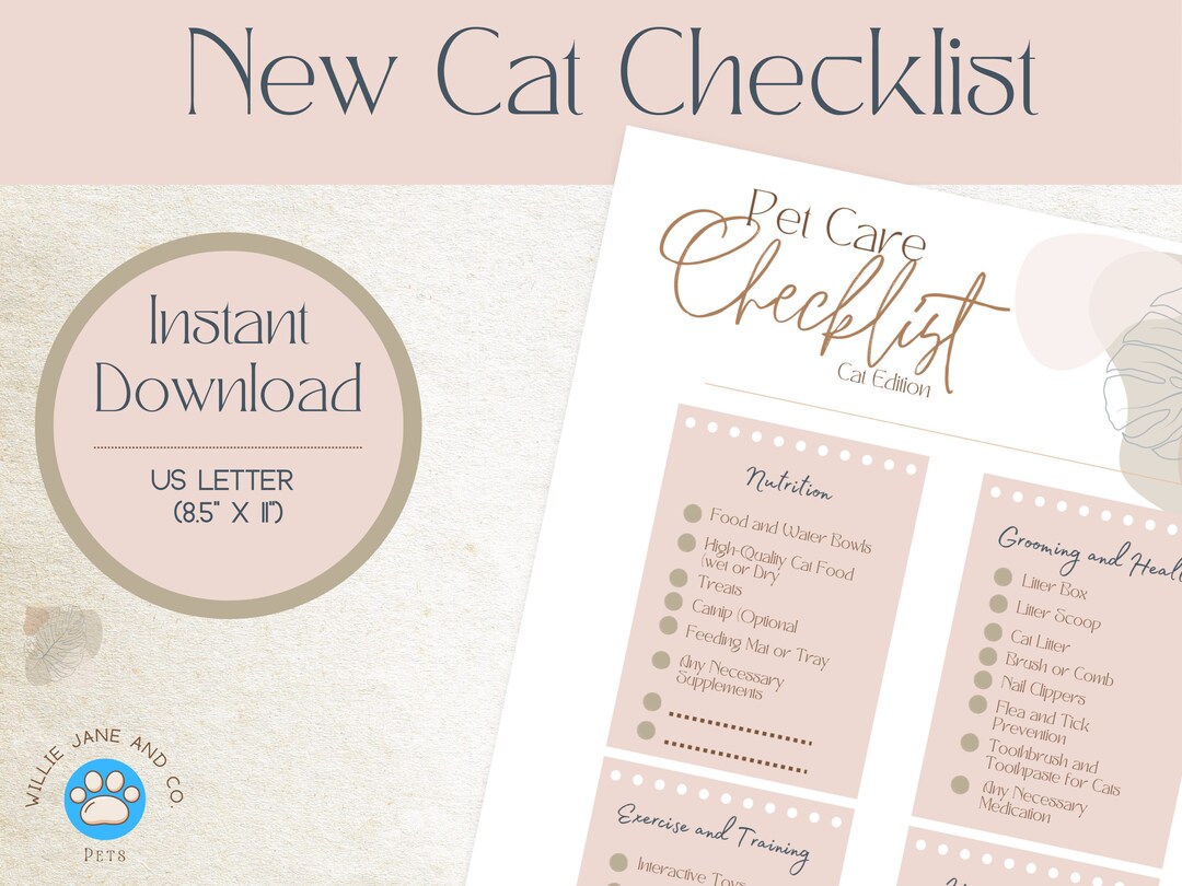 Cat Care Essentials Checklist Printable Pet Supply List New Etsy