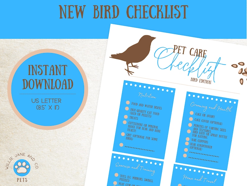 Bird Care Essentials Checklist Printable Pet Supply List New Etsy