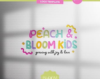 Pastel Logo Design Canva, Small Business Logo Template,  Bright Pastel Colorful Logo, Retro Part, Fun Logo Editable, Kids Logo template