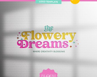 Bold Logo Design Canva, Small Business Logo Template,  Fun Logo Editable, Bright Pastel Colorful Logo, Rainbow Logo, Retro Logo