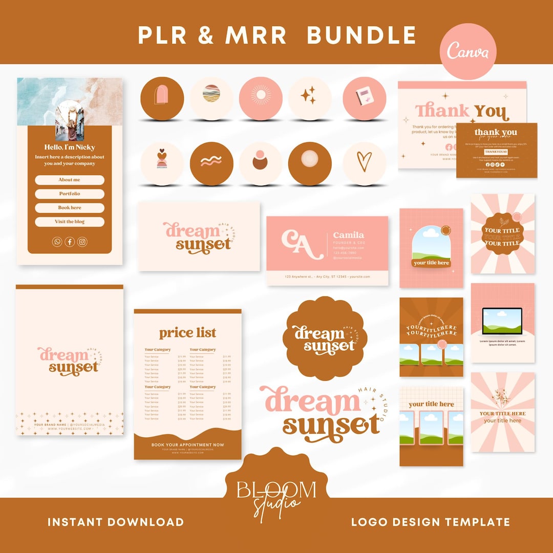 PLR Bundle, 70 Editable Branding Kit , Boho Style for Small Business ...
