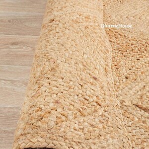 Diamond Pattern Natural Jute Rug :jute Braided Rug Bohemian Rectangular ...