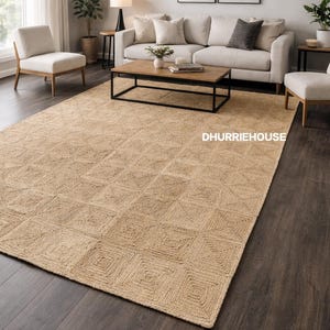 Naturlig jutematta Boho jutematta Rektangulär jutematta Flätad stor matta Boho dekormatta, jutematta, fyrkantig jutematta Matta i anpassad storlek
