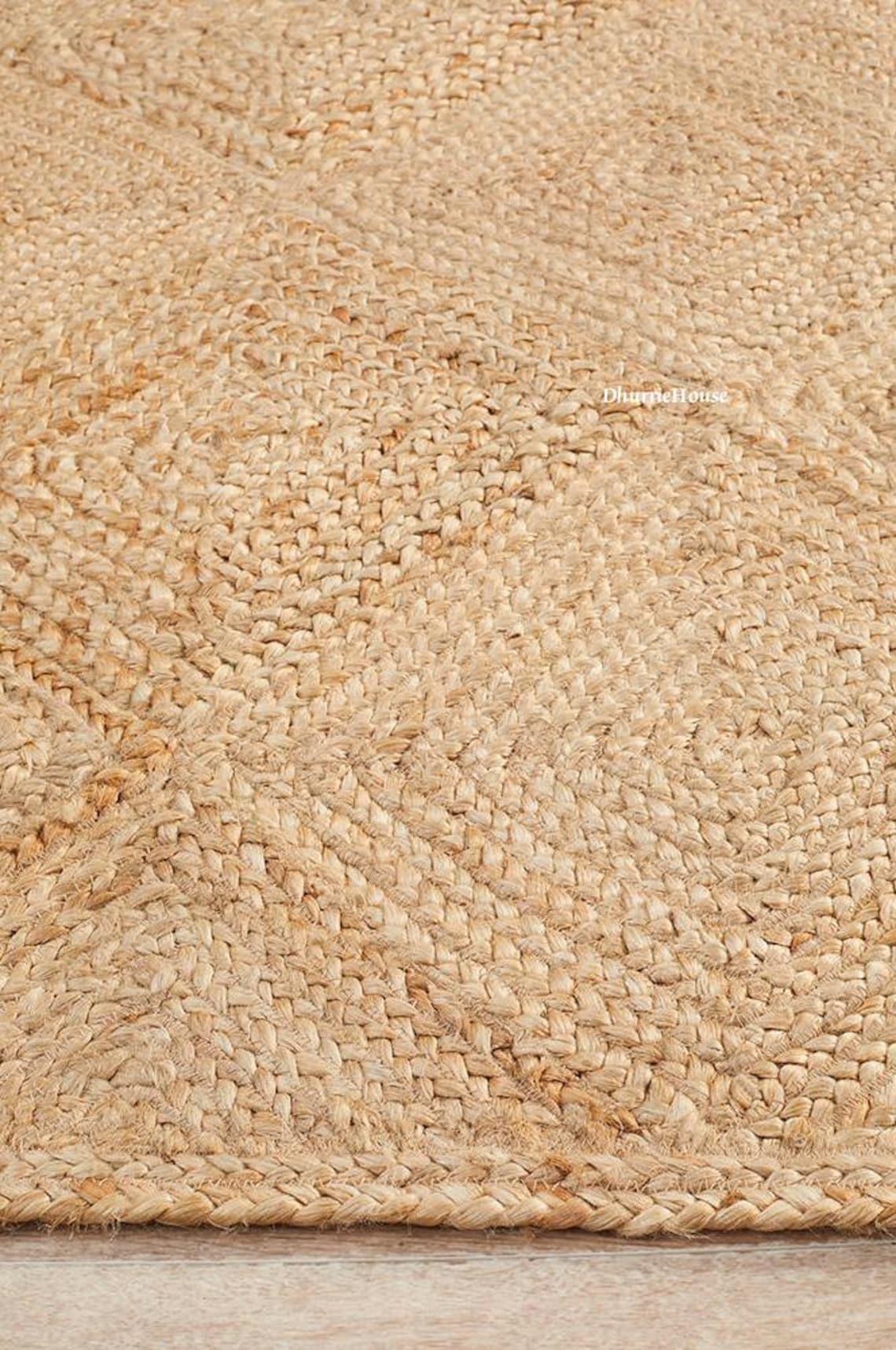 Diamond Pattern Natural Jute Rug :jute Braided Rug Bohemian Rectangular ...