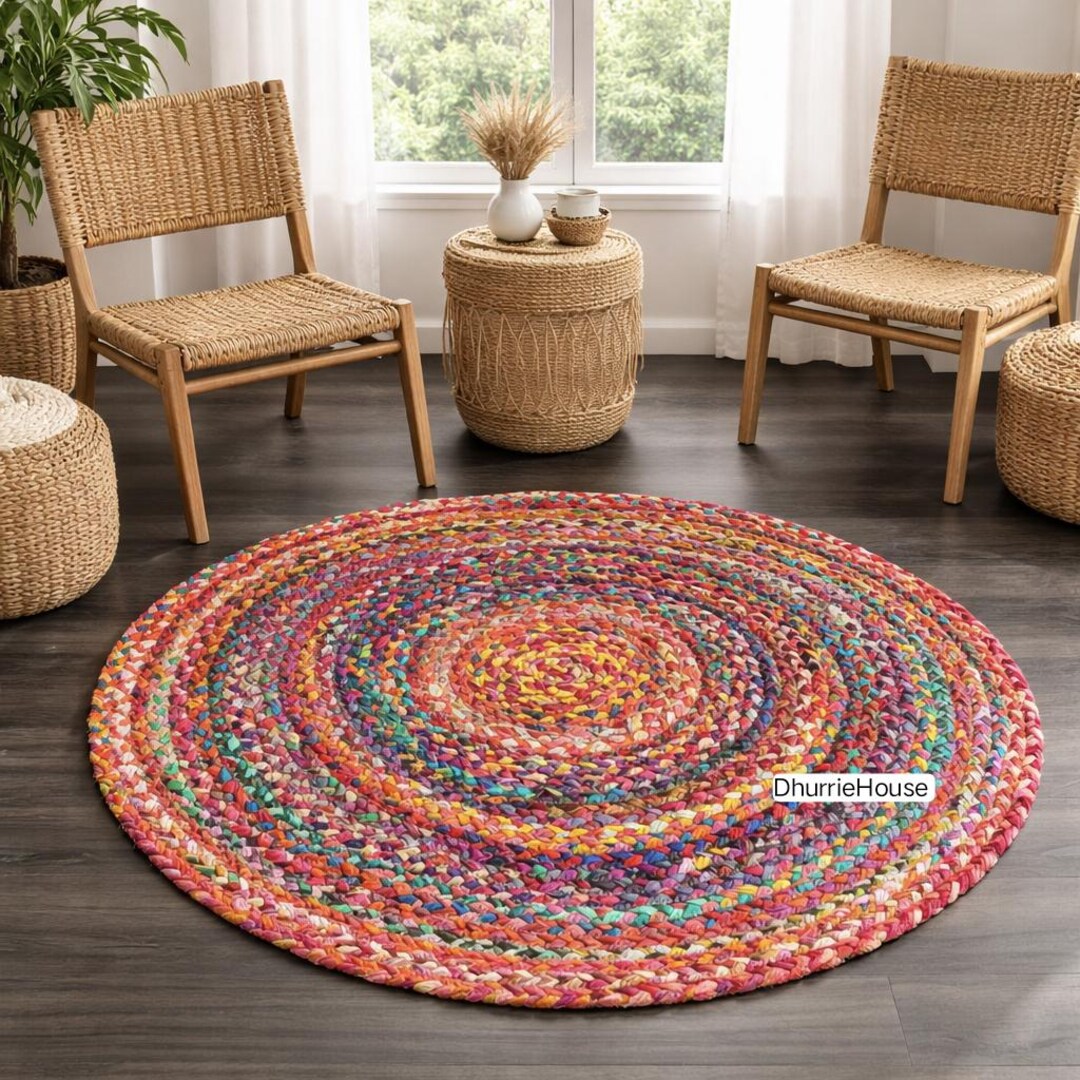 Hand Braided Cotton Chindi Rug: Multicolored Bohemian Floor Decor - Etsy