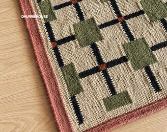 Alfombra de lana y yute hecha a mano de 8×10 y 2,5×16 pies, alfombra Kilim azteca, alfombra tradicional, decoración vintage, alfombra Kilim, alfombra de pasillo, dhurrie lavable.