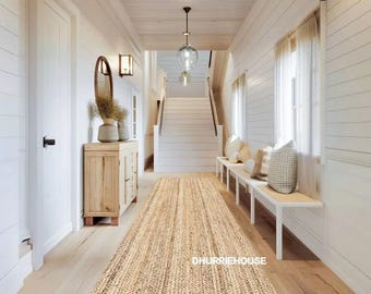 Handmade Jute Braided Rug, Natural Fiber Boho Decor, Hallway, Living Room, Kitchen Runner & Area Rug, Custom size Rug