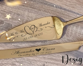 Personalised Engraved Cake Server, Slicer Set Wedding Birthday Anniversary Party Cake Server Gift Set.